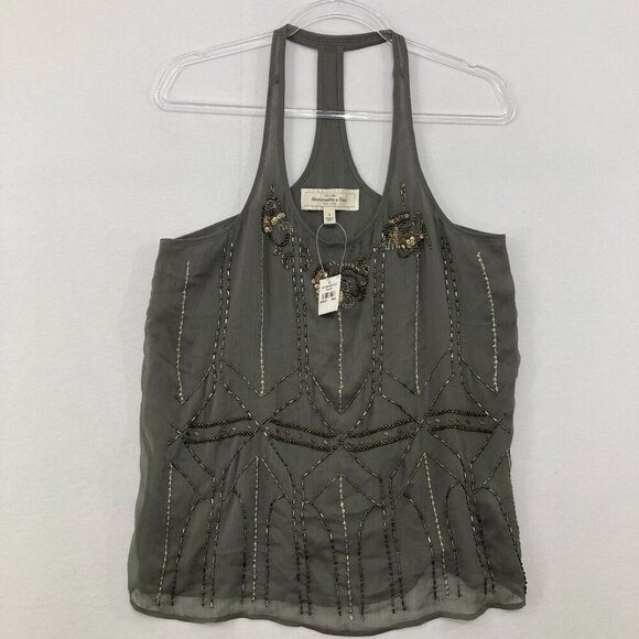 Abercrombie & Fitch Tops - NWT Vintage Abercrombie & Fitch Small Gray Beaded Boho Y2K Tank Top Festival